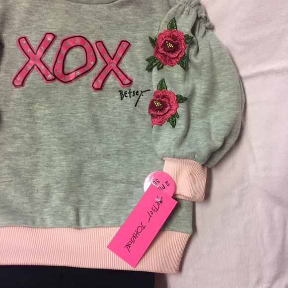 Betsey Johnson Girl’s XOX Sweater/Legging 2piece set,18m, grey/black/diff.pinks - Picture 6 of 11
